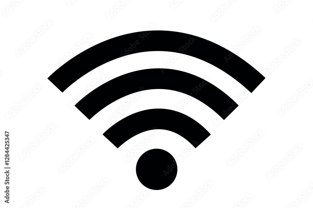 Wifi symbol icon with wireless signal waves, representing wireless internet connection and network signal strength Wifi symbol icon with wireless signal waves, representing wireless internet connection and network signal strength