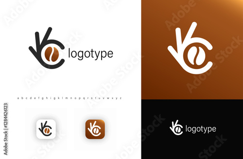 OK hand gesture with a coffee bean inside, symbolizing premium coffee quality, freshness, and satisfaction. Perfect for coffee shops, cafes, roasteries, and beverage branding. Vector logo