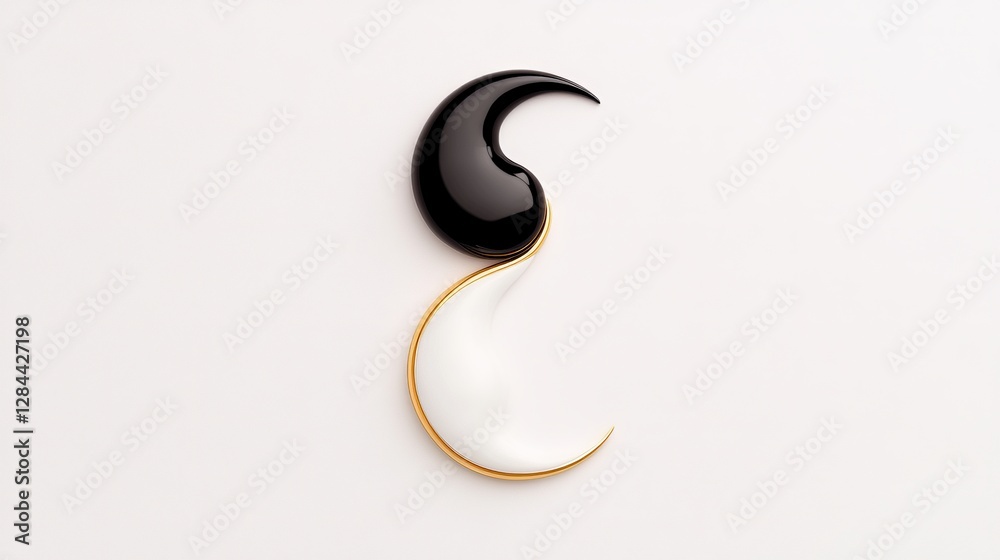 Black and White Abstract Shape with Golden Curve on Light Background Black and White Abstract Shape with Golden Curve on Light Background