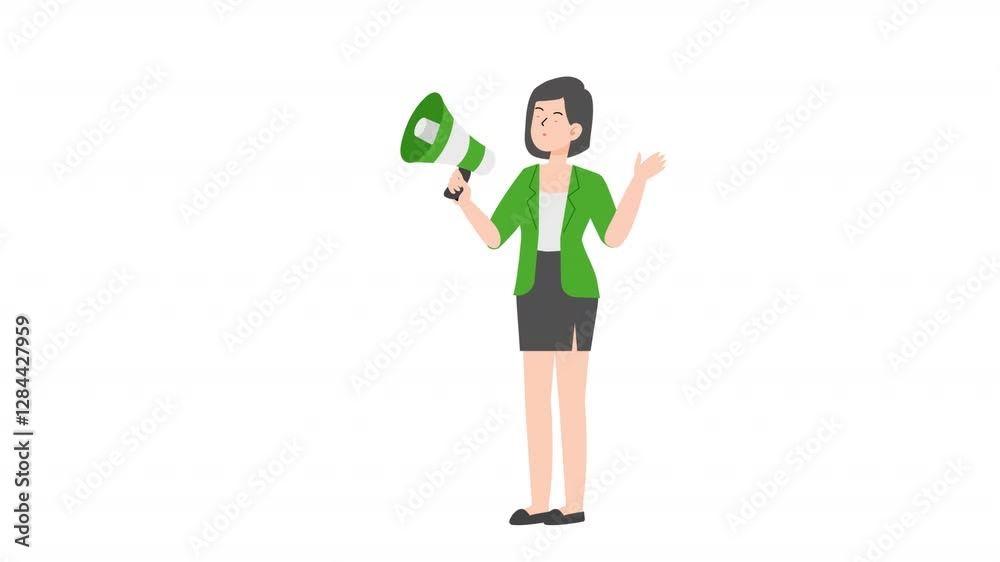 Woman standing holding megaphone cartoon animation
Woman standing holding megaphone cartoon animation