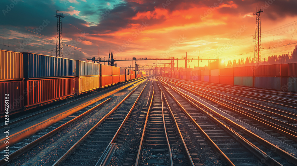 Obraz premium Global business of Container Cargo freight train for Business logistics concept, Air cargo trucking, Rail transportation and maritime shipping, Online goods orders worldwide. Container truck in ship