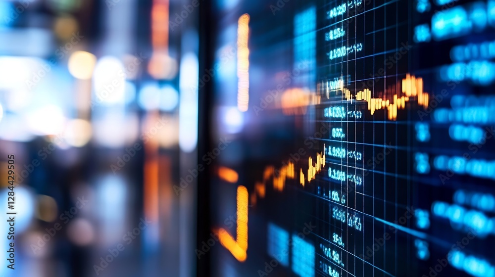Fototapeta premium Close up of stock market chart displaying financial data with colorful graph indicators : Generative AI