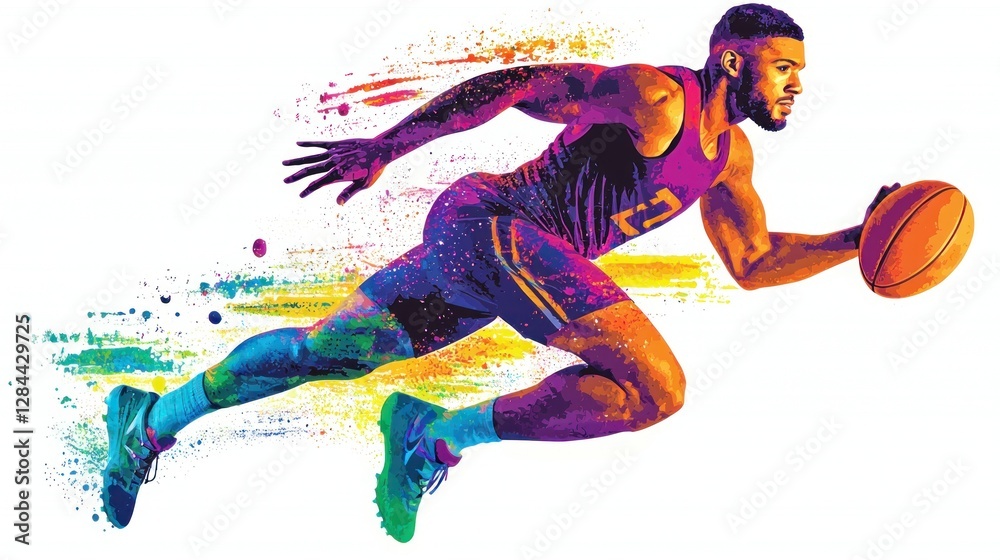 Abstract basketball player in motion, vibrant colors, dynamic action Abstract basketball player in motion, vibrant colors, dynamic action