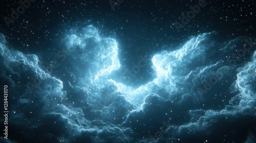 Cosmic clouds glowing brightly in night sky photo