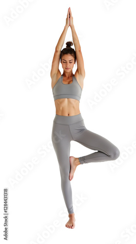Mulher praticando yoga postura da árvore fundo transparente