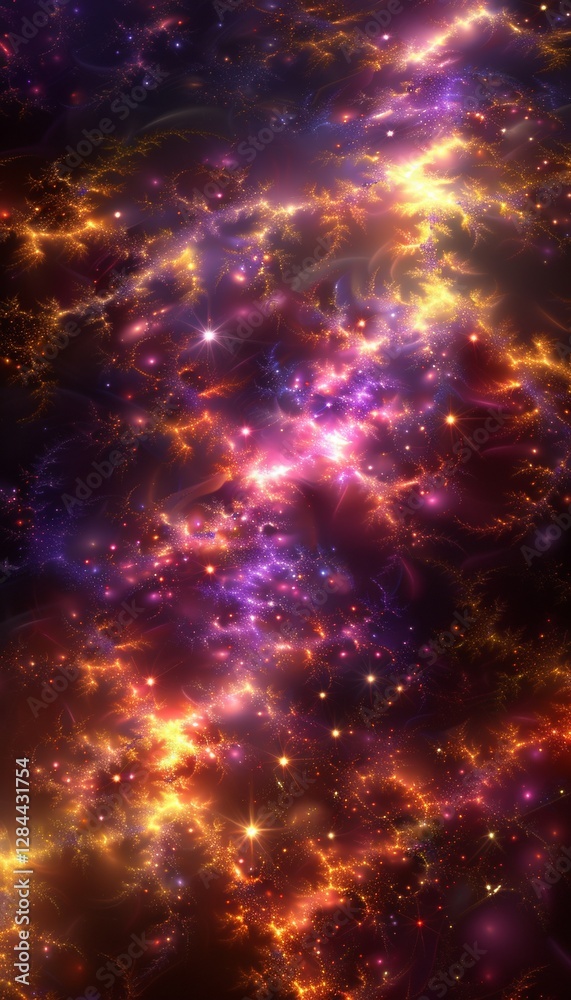 A vibrant galaxy of colorful explosions blending seamlessly with shimmering orbs across the sky A vibrant galaxy of colorful explosions blending seamlessly with shimmering orbs across the sky