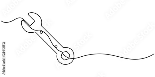 Service Single Line Icon, Black and white cartoon wrench images for children This is a vector illustration for preschool and home training for parents and teachers, Adjustable wrench icon on. 