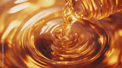 Close-up of mct oil being poured from a bottle liquid swirl smooth texture high quality image
