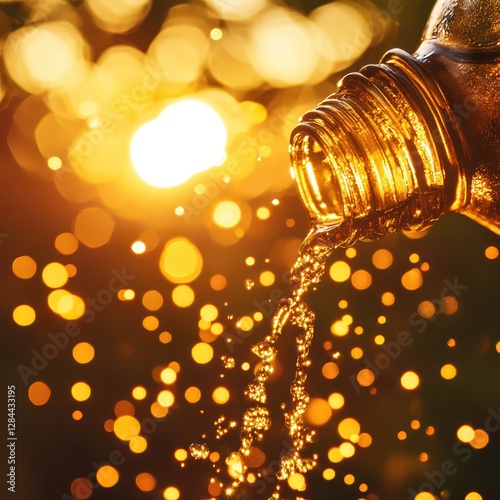 Close-up of mct oil being poured from a bottle showcasing its rich texture and glossy appearance