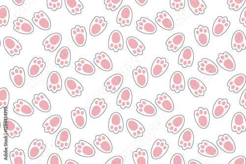 Bunny footprint seamless pattern. Rabbit paw trace background. Vector illustration