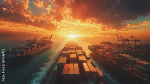 Global business of Container Cargo freight train for Business logistics concept, Air cargo trucking, Rail transportation and maritime shipping, Online goods orders worldwide. Container truck in ship