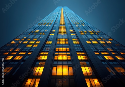 Wallpaper Mural A tall building with numerous windows is illuminated from within by yellow lights, visible at the bottom of the frame.  Torontodigital.ca