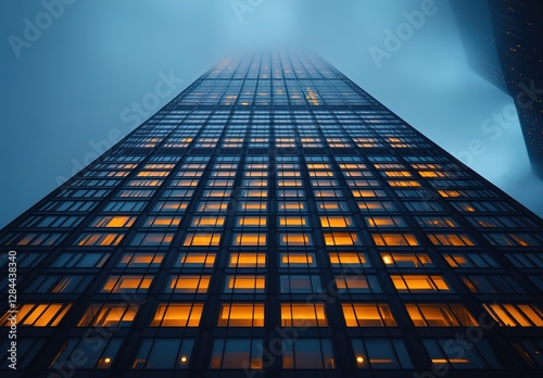 Wallpaper Mural A tall building with numerous windows is illuminated from within by yellow lights, visible at the bottom of the frame.  Torontodigital.ca