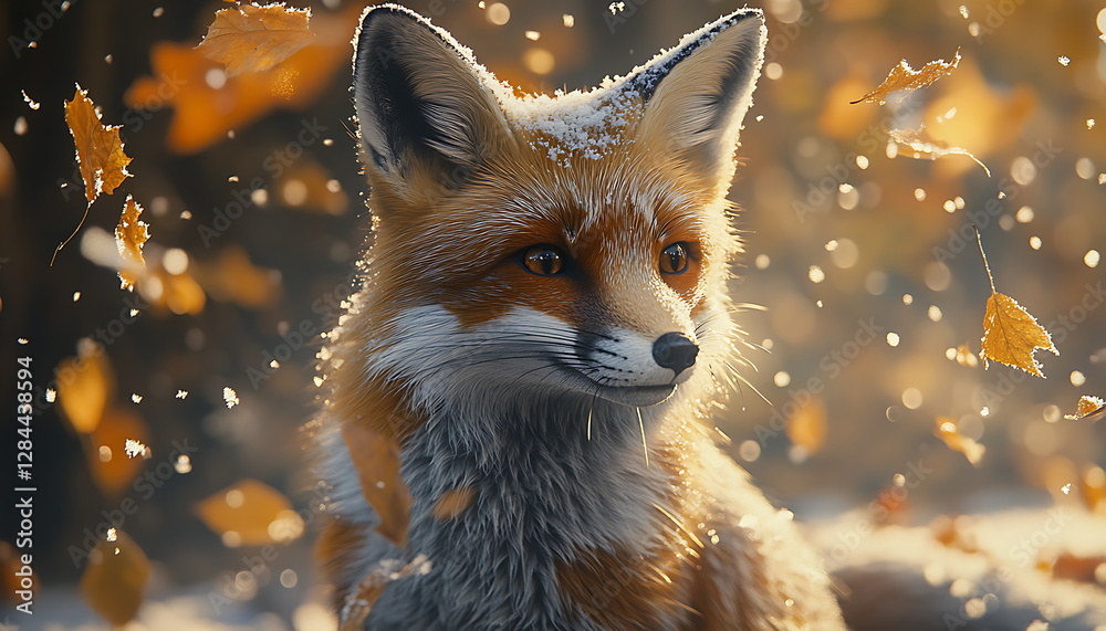 Fototapeta premium Close up red fox, standing in autumn forest, Generative AI