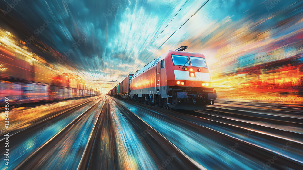 Fototapeta premium Global business of Container Cargo freight train for Business logistics concept, Air cargo trucking, Rail transportation and maritime shipping, Online goods orders worldwide. Container truck in ship