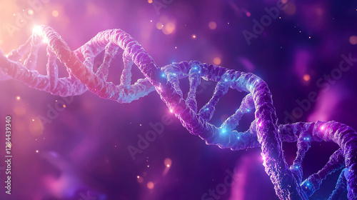 Spiral human DNA helix against a beautifully biotechnology blended gradient background