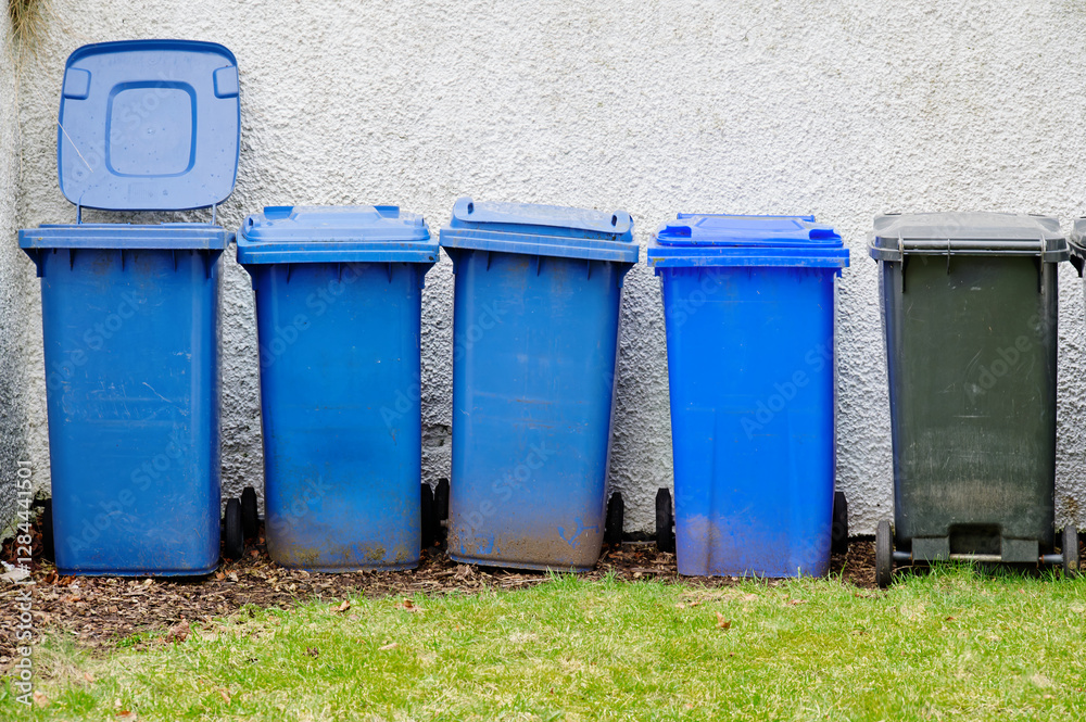 Obraz premium Wheelie bins in row for refuge collection outdoors