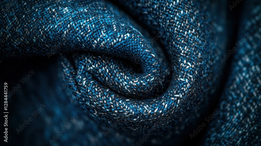 Fototapeta premium Close-up, textured, dark blue fabric, swirling, background, fashion