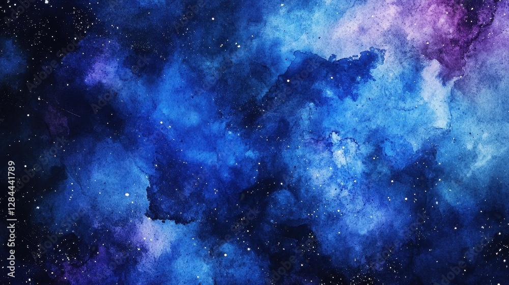 Obraz premium A stunning abstract watercolor background depicting a cosmic scene in shades of blue and purple.