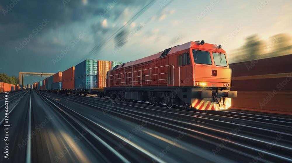 Fototapeta premium Global business of Container Cargo freight train for Business logistics concept, Air cargo trucking, Rail transportation and maritime shipping, Online goods orders worldwide. Container truck in ship