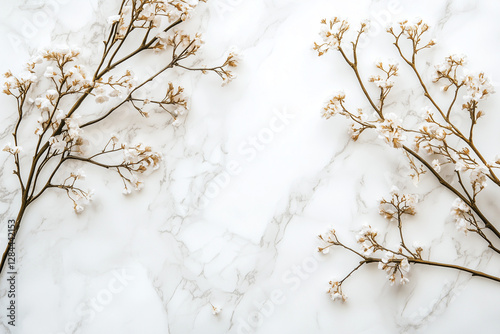 Obraz na płótnie Elegant White Marble Background with Dried Flowers w salonie