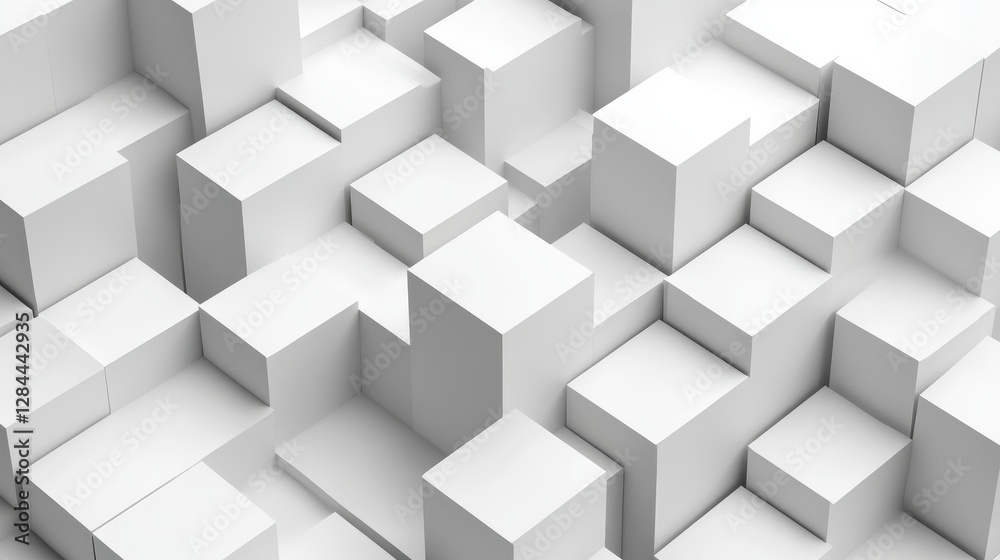 Abstract composition of varying white blocks creating a 3D effect. Abstract composition of varying white blocks creating a 3D effect.