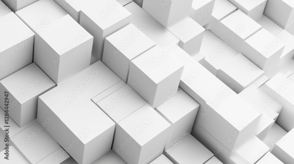 An abstract arrangement of white geometric blocks creating a modern, minimalist visual. An abstract arrangement of white geometric blocks creating a modern, minimalist visual.