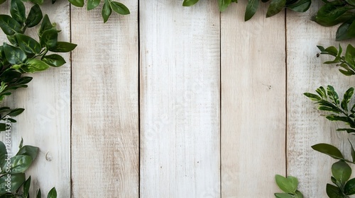 Elegant greenery frame on rustic wooden background perfect for social media or creative projects : Generative AI photo