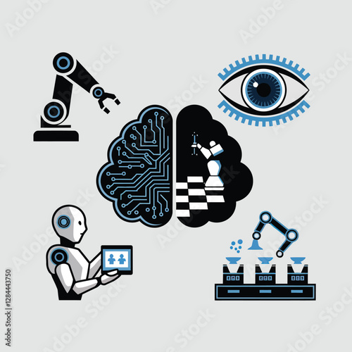 vector Artificial Intelligence model Robot  with ai info-graph design help in business
