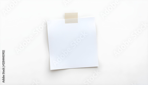  Close-up of a blank white square paper taped to a white wall, ideal for notes or reminders
