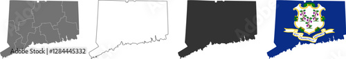 Connecticut state of USA. Connecticut flag and territory. States of America territory on white background. Separate states. Vector illustration