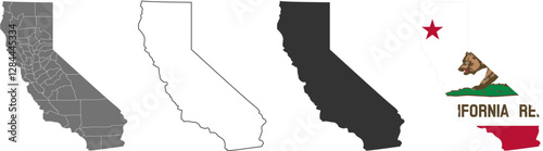 California state of USA. California flag and territory. States of America territory on white background. Separate states. Vector illustration