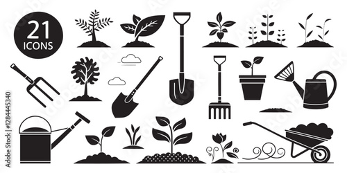 Set of Soil ground and gardening editable stroke outline icons