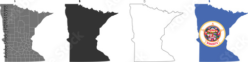 Minnesota state of USA. Minnesota flag and territory. States of America territory on white background. Separate states. Vector illustration