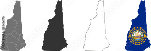 New Hampshire state of USA. New Hampshire flag and territory. States of America territory on white background. Separate states. Vector illustration