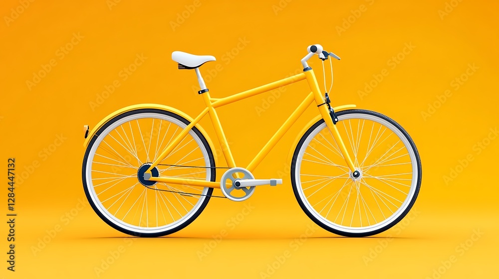 Fototapeta premium Vibrant Yellow Bicycle: A 3D Render on Sunny Orange Background AI Generated