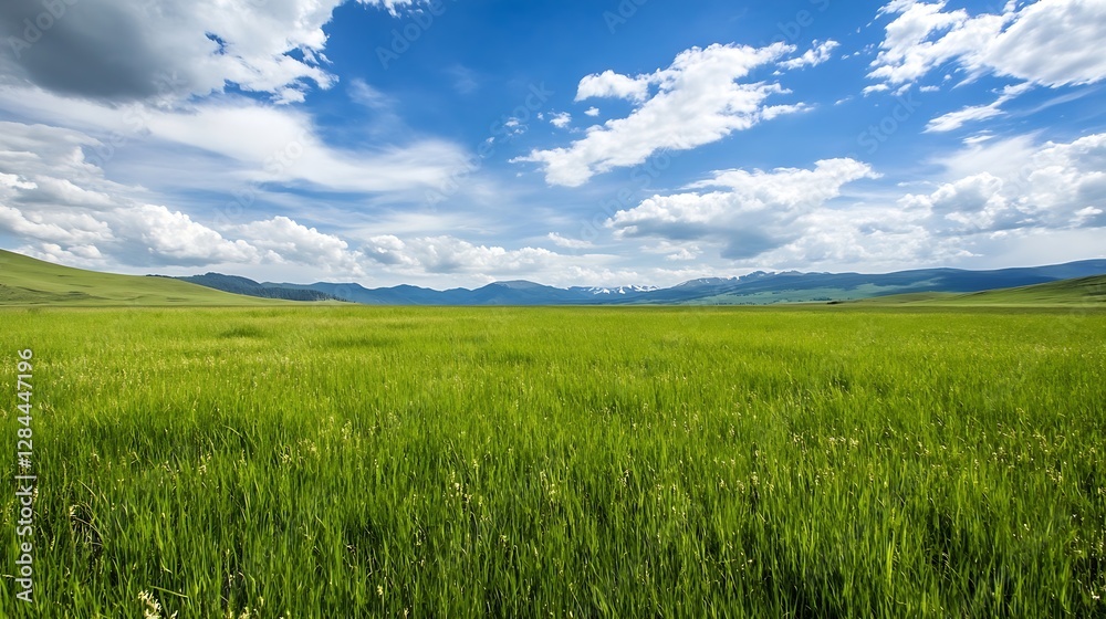 Vast green landscape under a bright blue sky showcasing the beauty of nature and tranquility : Generative AI Vast green landscape under a bright blue sky showcasing the beauty of nature and tranquility : Generative AI