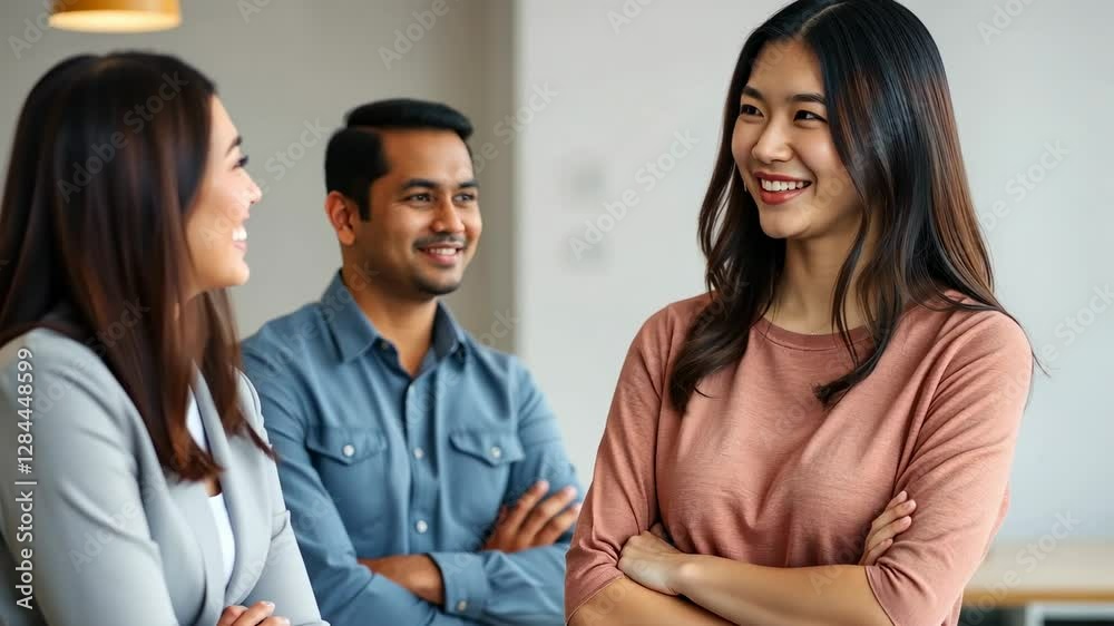 Enthusiastic diverse business team discussing project strategies in office Enthusiastic diverse business team discussing project strategies in office