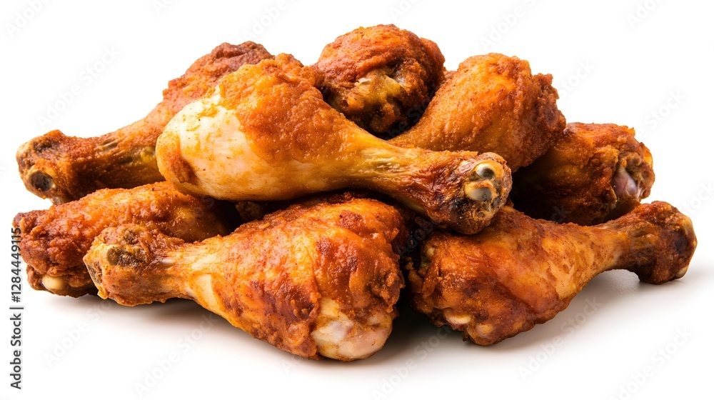 Pile of Crispy Fried Chicken Drumsticks Served as Appetizing Snack on White Background Pile of Crispy Fried Chicken Drumsticks Served as Appetizing Snack on White Background