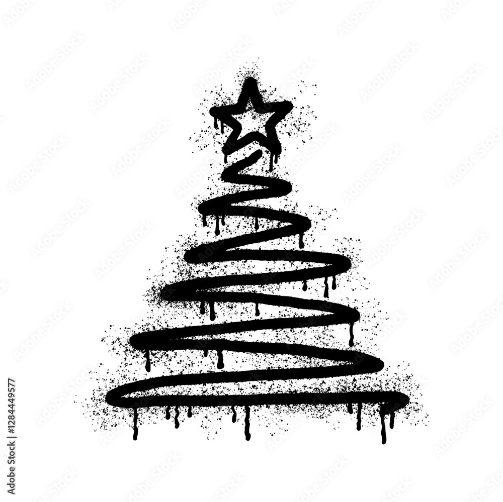 Christmas tree hand painted with black spray paint in graffiti style