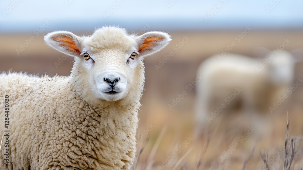 Adorable close up of a young sheep with soft wool in a peaceful rural landscape : Generative AI Adorable close up of a young sheep with soft wool in a peaceful rural landscape : Generative AI