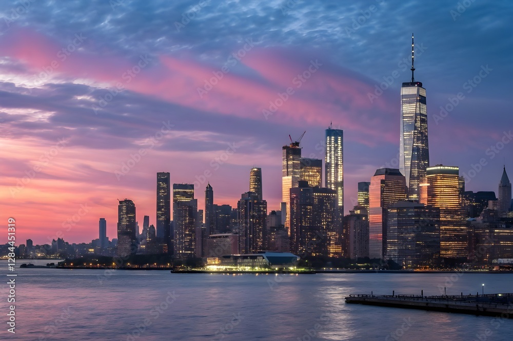 Obraz premium Downtown Manhattan skyline at sunset, New York City, USA