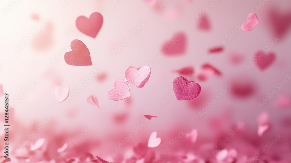 A soft background filled with delicate pink heart-shaped confetti, creating a romantic and whimsical atmosphere. A soft background filled with delicate pink heart-shaped confetti, creating a romantic and whimsical atmosphere.