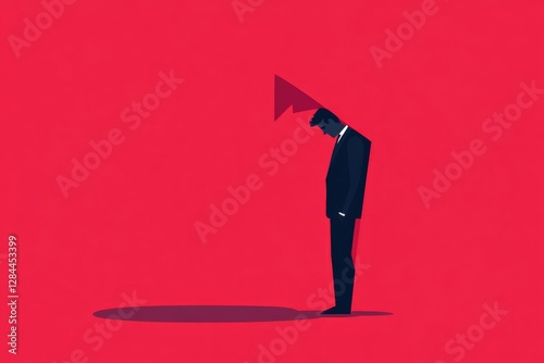 Abstract Illustration of a Sad Businessman with Red Background and Triangle Element
