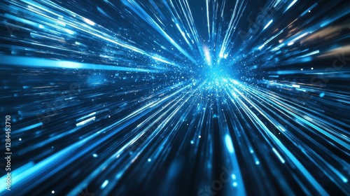 A mesmerizing burst of blue lights radiating outward, creating a dynamic feeling of speed and energy.