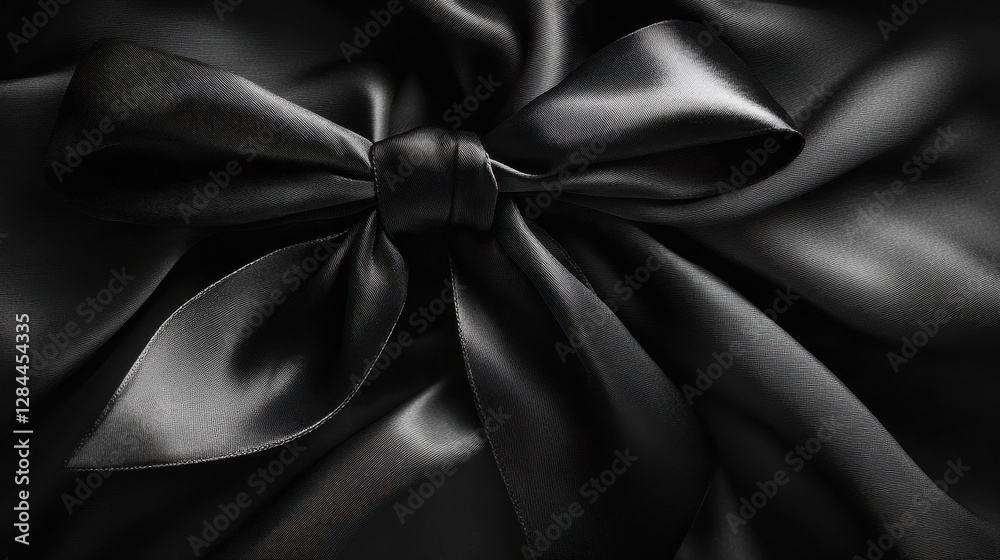 Obraz premium A luxurious black satin bow gracefully arranged on smooth fabric, exuding elegance and sophistication.
