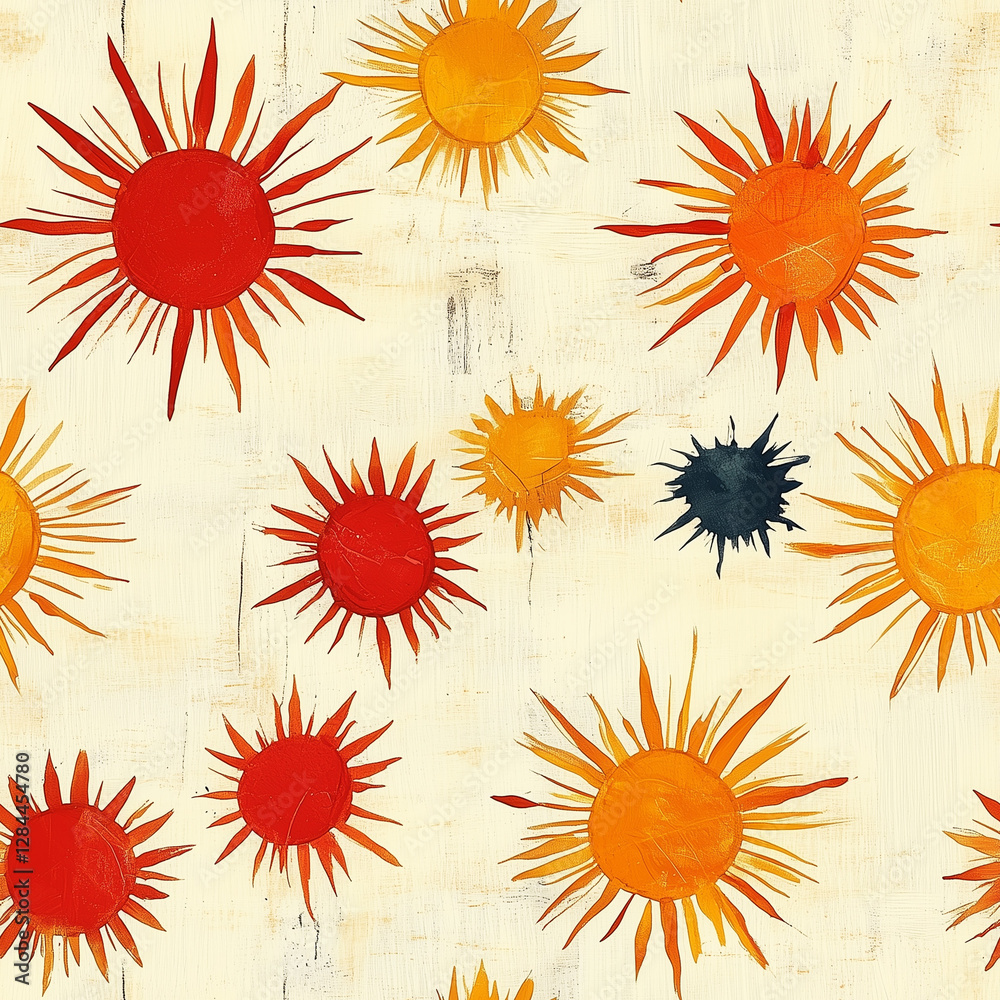 Vibrant sun patterns in shades of red, orange, and black on a light backdrop create a lively and dynamic design Vibrant sun patterns in shades of red, orange, and black on a light backdrop create a lively and dynamic design