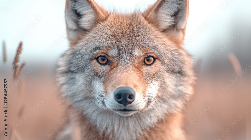 Close-up portrait of a coyote in field. Possible use wildlife photography Close-up portrait of a coyote in field. Possible use wildlife photography