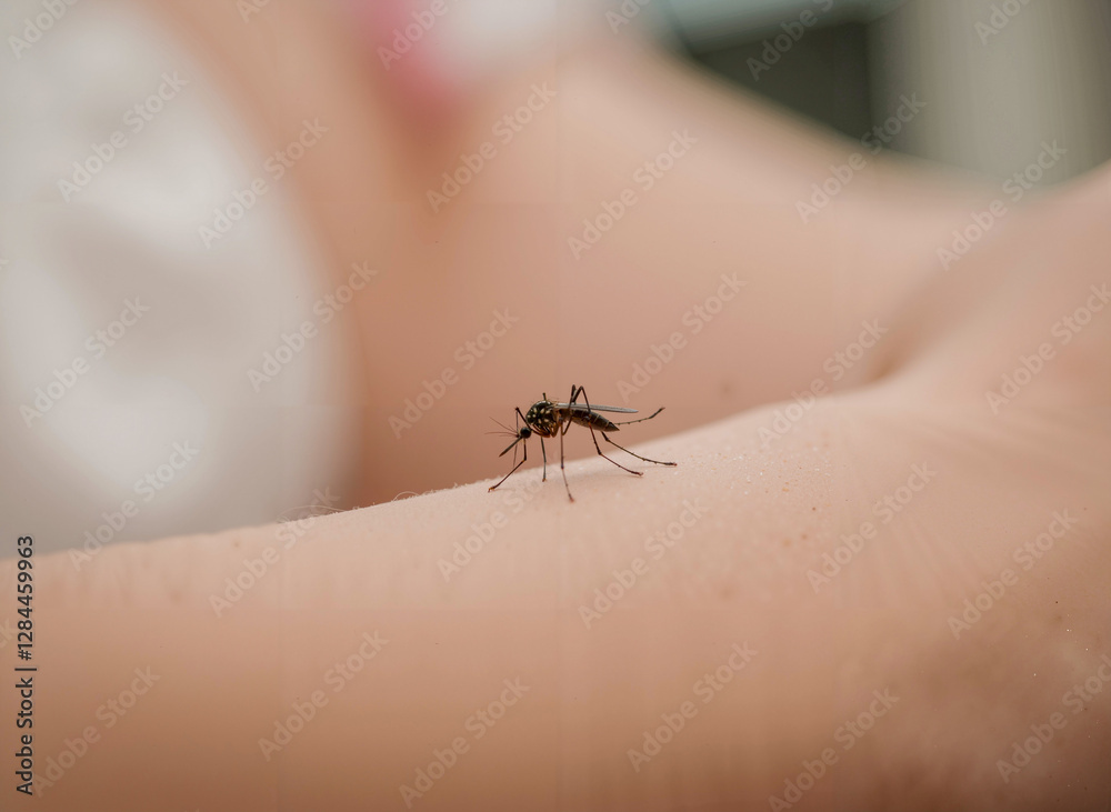 A Giraffe Sketch on Arm with a Mosquito Illustration A Giraffe Sketch on Arm with a Mosquito Illustration