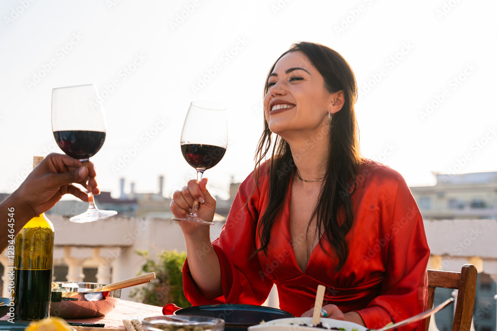 Obraz premium Multiracial beautiful happy couple of lovers dating in Barcelona